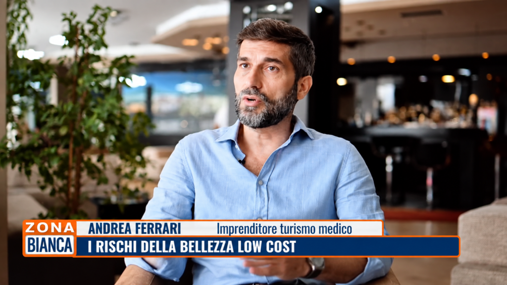 Andrea Ferrari intervistato a Zona Bianca su Rete 4 nel reportage sul turismo medico e la chirurgia estetica all’estero